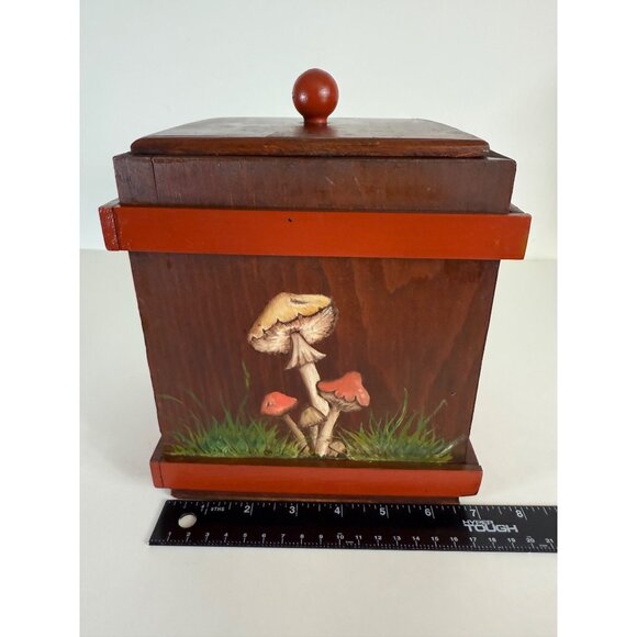 Retro Kitchen Wooden Box Mushroom Apple Rustic 70s Style Hand Painted Storage - Picture 11 of 16